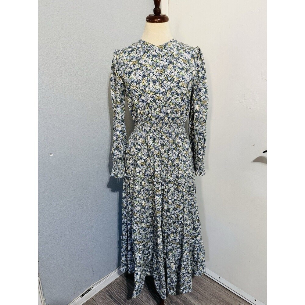 EPIK Floral Cottagecore Maxi Boho Tiered Zippered Retro Dress Size M High Neck